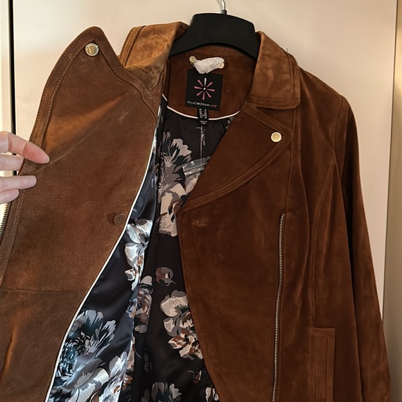 Cognac suede Isaac Mizrahi moto jacket - Picture 3 of 3
